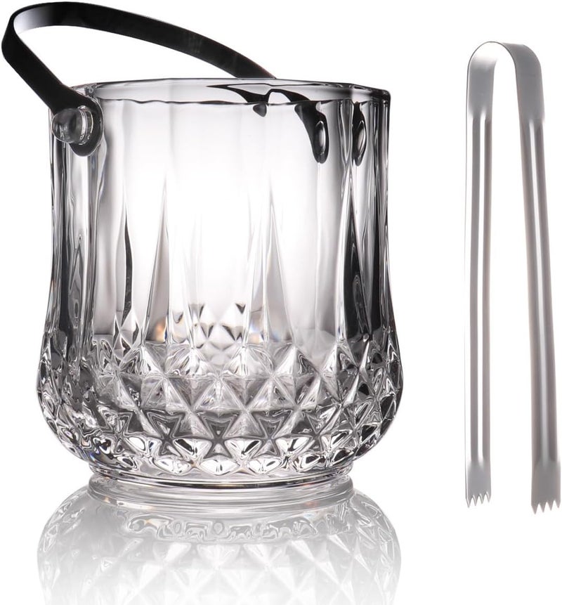 BothEarn Small Round Glass Ice Bucket Kits, Heavy Thick Wine Cooler with Steel Tong and Clamp, 5.3" H*5" W, 34 oz (1000 ml) - Image 1